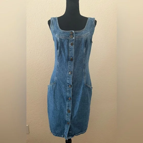 Vintage 80s Banana Republic Button Up Jean Dress Small - Picture 8 of 10